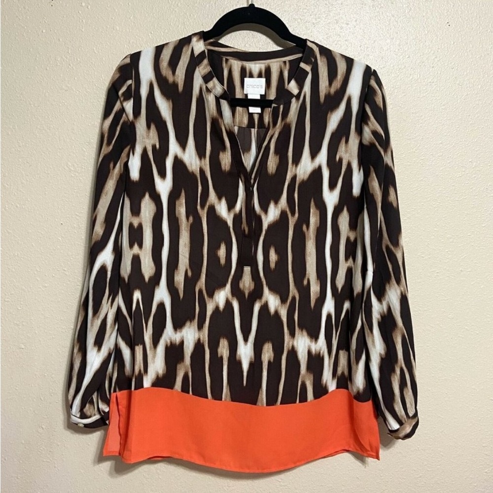 NWOT 0 / Small Chico’s Ocelot LoLa Top‎ Blouse Animal Print Flowy Bold